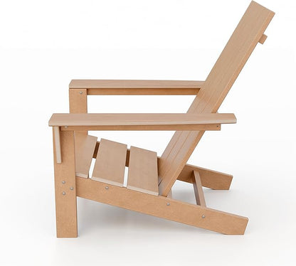 ALAULM 3-Piece Adirondack Chair Set with Table,HDPE All-Weather Resistant,Heavy Duty Wooden Textured Finish Outdoor Chair for Patio,Garden,Poolside-Beige