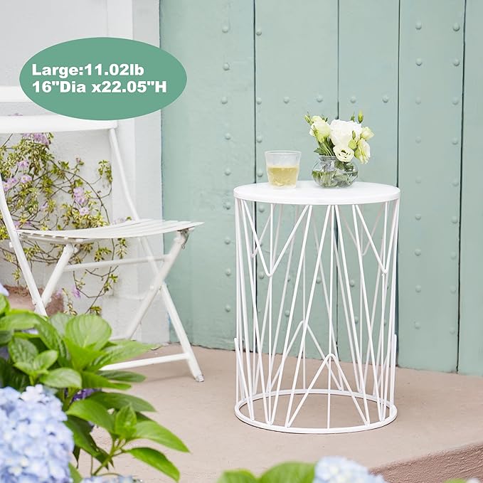 Y&M Set of 3 White Round Nesting Tables, Multifunctional Coffee Table End Table, Side Table for Indoor, Outdoor Garden Stool-Snow White(Ship from US)