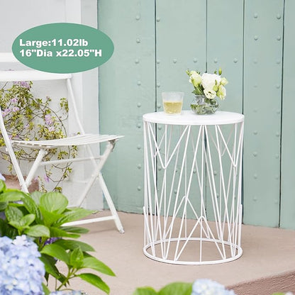 Y&M Set of 3 White Round Nesting Tables, Multifunctional Coffee Table End Table, Side Table for Indoor, Outdoor Garden Stool-Snow White(Ship from US)