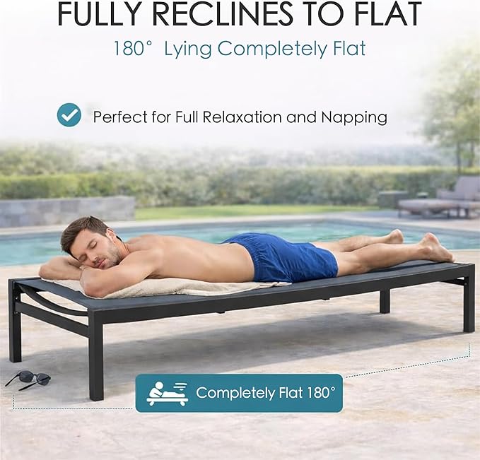 Kozyard 2-Pack Outdoor Chaise Lounge, Aluminum Frame and Textilene Fabric, Adjustable Reclining Patio Lounger for Poolside, Sunbathing & Backyard(Gray)