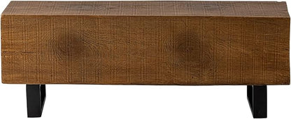 COSIEST Patio Log Bench, Rectangular MgO Garden Bench, 48.4 x 11.8” Outdoor Bench, Rustic Bench for Yard or Lawn(Color Walnut)