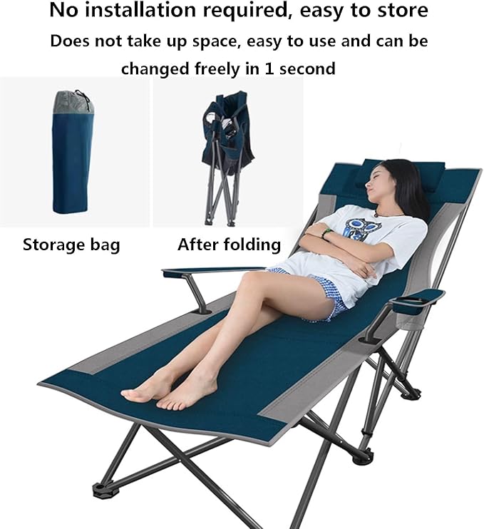 ZIRIA Outdoor Foldable Simple Camping Lounge Chair, Multifunctional Office Single Lunch Break Lounge Chair - Photo 4
