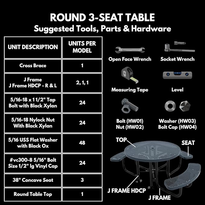 COATEDOUTDOORFURNITURE Heavy-Duty Portable Outdoor Picnic Table with Umbrella Hole - Photo 8
