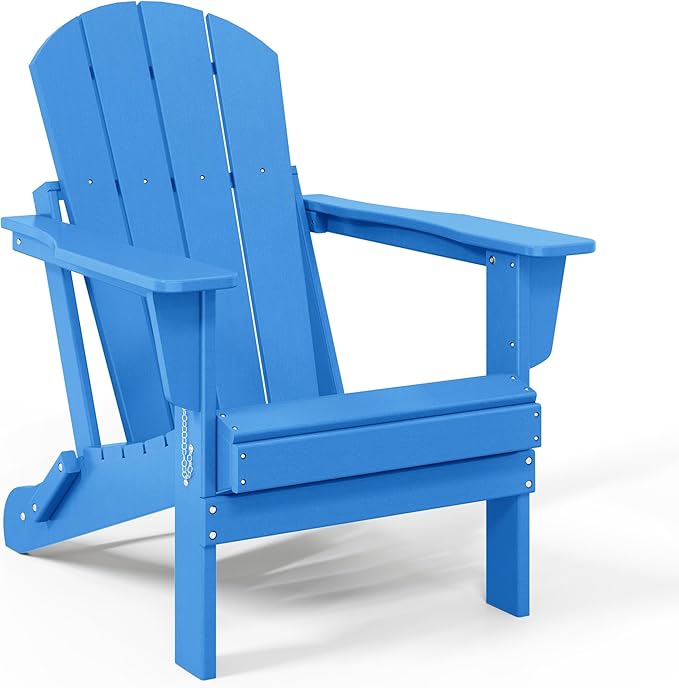 WestinTrends Malibu 3-Pieces Adirondack Chairs Set with Side Table, All Weather Outdoor Seating Plastic Patio Lawn Chair Folding for Outside Porch Deck Backyard, Pacific Blue