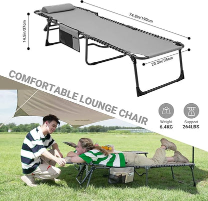 KingCamp Folding Outside Patio Lounge Chair Adjustable 5-Position Adults Reclining Folding Chaise with Pillow, for Patio, Pool, Beach, Sunbathing, Deck, Lawn,2 Packs, Grey