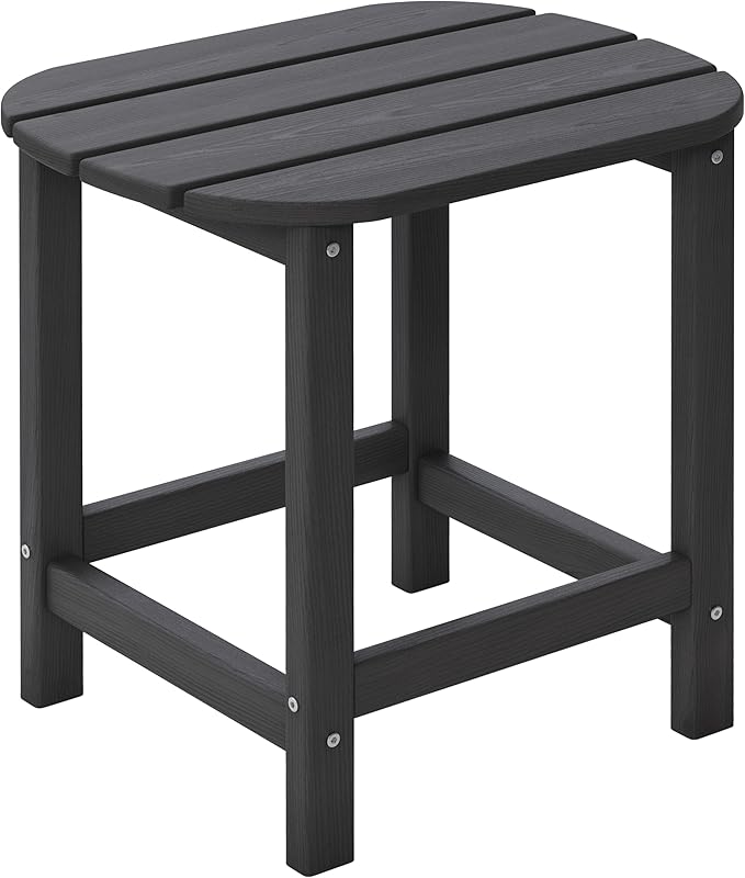 Outdoor Adirondack Side Table for Patio Porch Pool, 18" HDPE Weather Resistant End Table for Backyard and Indoor Use, Easy Maintenance & Indoor Outdoor Durable Construction(Black)
