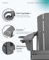 SERWALL Folding Adirondack Chair, Adirondack Outdoor Chair with Cup Holder - Photo 3