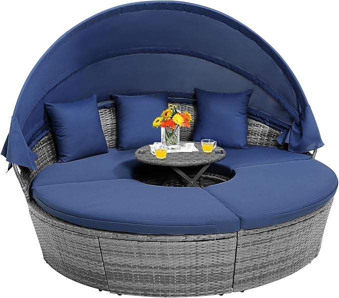 HAPPYGRILL Rattan Daybed with Canopy - Photo 1