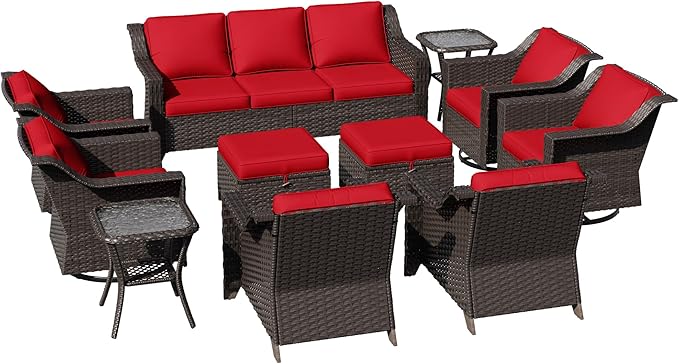 11 Pieces Patio Conversation Furniture Set - 1 Sofa, 2 Ottoman, 2 Armchairs, 4 Swivel Chairs, 2 Side Tables - Photo 7