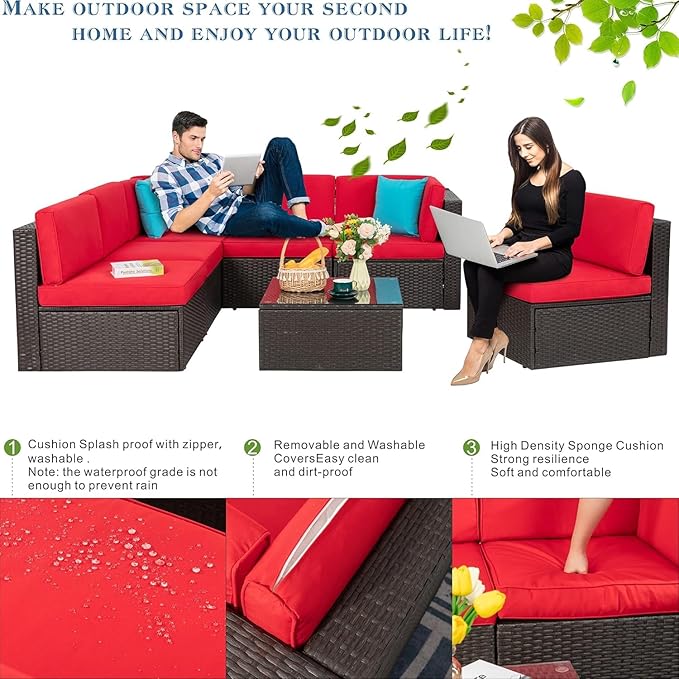 Vongrasig 7 Pieces Patio Furniture Sets, Outdoor All-Weather Wicker Patio Conversation Sets - Photo 5