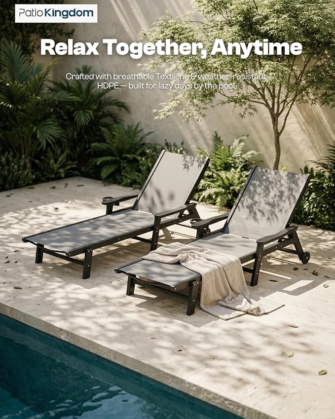 Patio Chaise Lounge Chair with Wheels & Cup Holder - Photo 3