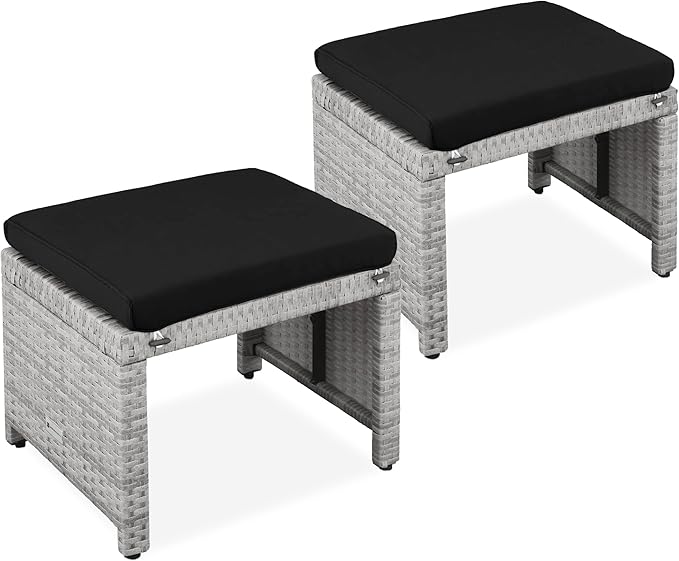 Best Choice Products Set of 2 Wicker Ottomans, Multipurpose Outdoor Furniture for Patio, Backyard, Additional Seating - Photo 1