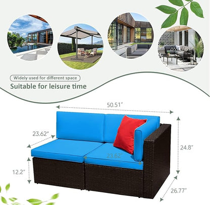 Devoko 2 Pieces Patio Furniture Sofa Sets Outdoor All Weather Sectional Corner Sofa and Armless Sofa (Blue)