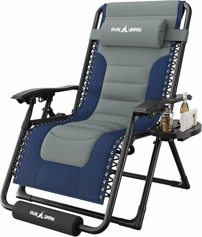 Amopatio Zero Gravity Reclining Patio Chair XL Foldable Lounge Chair with Removable Cup Holder/Headrest/Footrest 500LBS Capacity Portable for Outdoor Patio Pool Backyard,Blue-Gray