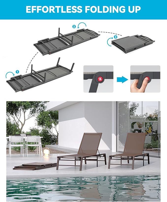 Aluminum Chaise Lounge Chair Outdoor, Foldable Patio Lounge Chair Assemble-Free - Photo 3