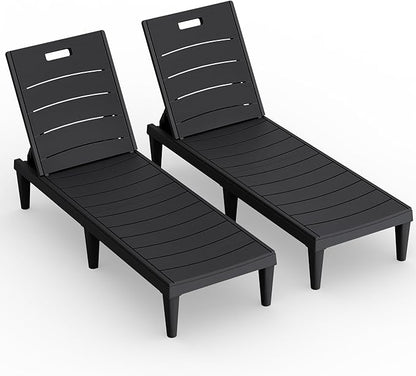 Greesum Outdoor Chaise Lounge Chair Set of 2, Waterproof 5-Position Adjustable PP Sun Loungers for Patio, Poolside, and Beach Sunbathing, Black
