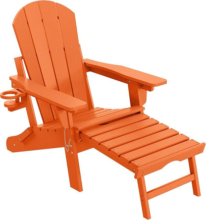 WestinTrends Malibu Folding Adjustable Adirondack Chair with Retractable Ottoman and Cup Holder (Set of 2), Orange