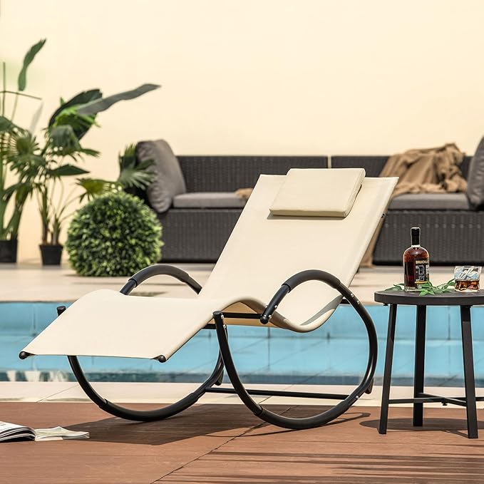 Giantex Outdoor Rocking Lounge Chairs of 2, Zero Gravity Rocking Chair with Removable Headrest - Photo 8