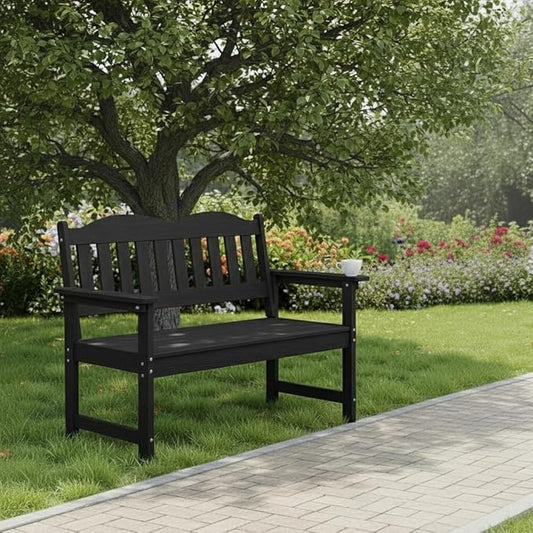 Garden Bench, 2-Person Poly Lumber Patio Bench,Slatted Patio Loveseat, for Use in Yard, Garden, Porch, or Park