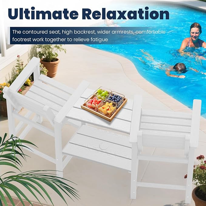 PLUUV Tall Adirondack Chairs Set of 2, All Weather HDPE Poly Bar Height Balcony Adirondack Chair with Removable Double Connecting Trays, Outdoor Adirondack Barstools for Deck, Patio, Yard, Pool, Lawn