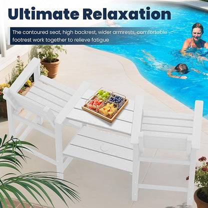 PLUUV Tall Adirondack Chairs Set of 2, All Weather HDPE Poly Bar Height Balcony Adirondack Chair with Removable Double Connecting Trays, Outdoor Adirondack Barstools for Deck, Patio, Yard, Pool, Lawn