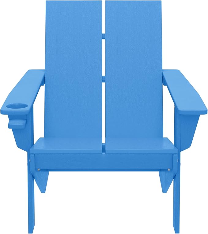 WestinTrends Riviera Outdoor HDPE Modern Adirondack Chair with Cup Holder, Pacific Blue