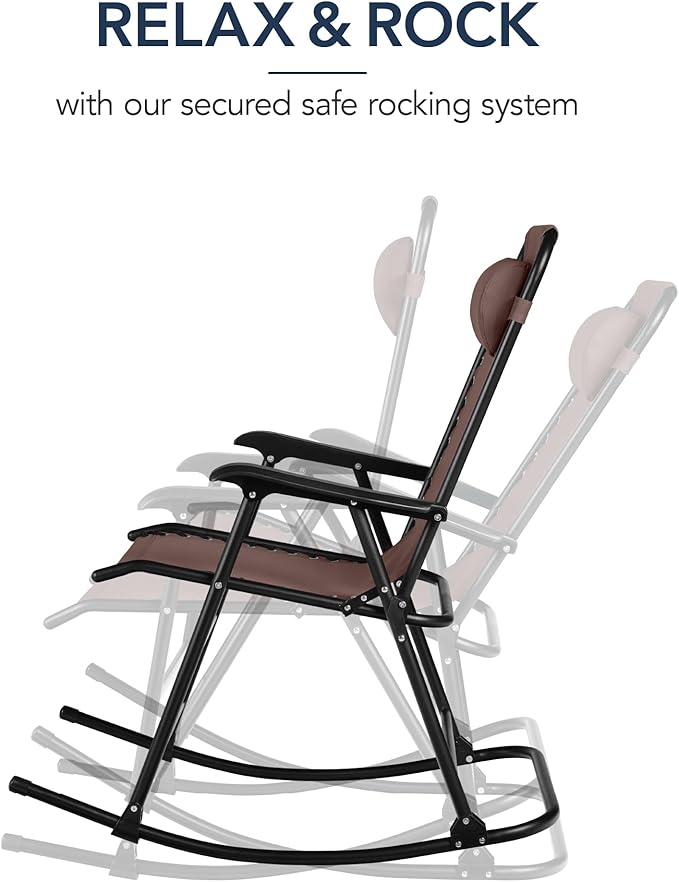 Best Choice Products Outdoor Folding Rocking Chair, Zero Gravity Lounge Chair, Patio Rocker w/Headrest Pillow - Brown - Photo 4