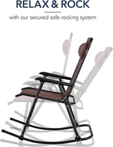 Best Choice Products Outdoor Folding Rocking Chair, Zero Gravity Lounge Chair, Patio Rocker w/Headrest Pillow - Brown - Photo 4