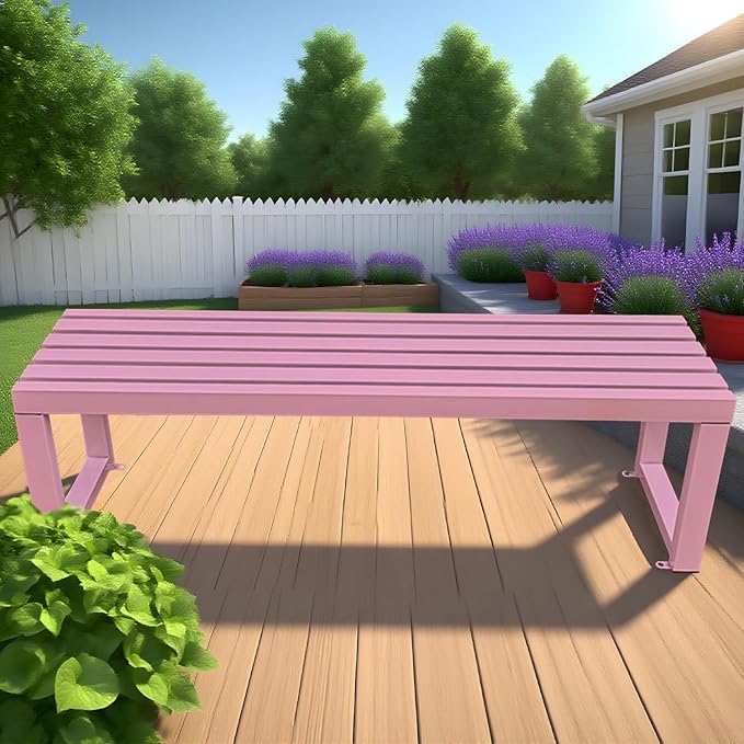 2-Person Garden Bench Seat Outdoor Benches Metal Park Bench Patio Seat 3.3ft 3.9ft 4.9ft 5.9ft Weather Resistance Backless Front Porch Chair Easy Installation(Lightpink,3.93ft)