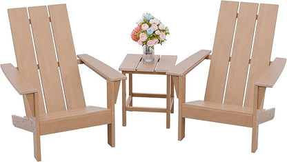 ALAULM 3-Piece Adirondack Chair Set with Table,HDPE All-Weather Resistant,Heavy Duty Wooden Textured Finish Outdoor Chair for Patio,Garden,Poolside-Beige