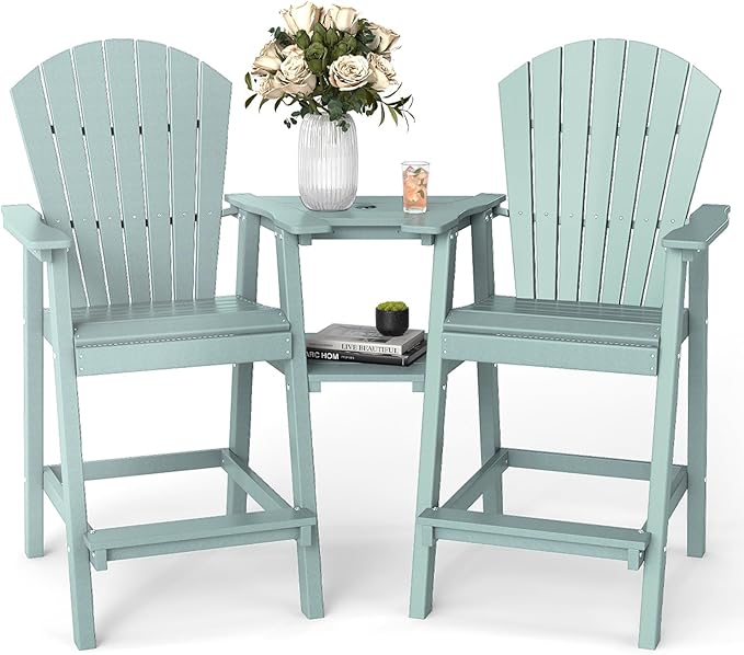 FOOWIN Tall Adirondack Chair Set of 2, All Weather HDPE Bar Height Adirondack Chair with Double Connecting Trays - Photo 1