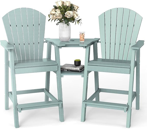 FOOWIN Tall Adirondack Chair Set of 2, All Weather HDPE Bar Height Adirondack Chair with Double Connecting Trays - Photo 1