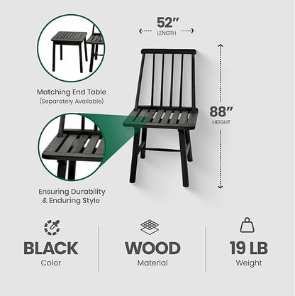Four Seasons Courtyard 250 Pound Capacity Robust Classic Design Farmhouse Armless Indonesian Hardwood Chair for Indoor or Outdoor Use, Black