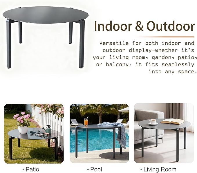 All-Weather Aluminum Outdoor Coffee Table | Modern & Durable Patio Furniture | Perfect for Balcony, Garden, and Poolside | Black (29.5 x 15 in)