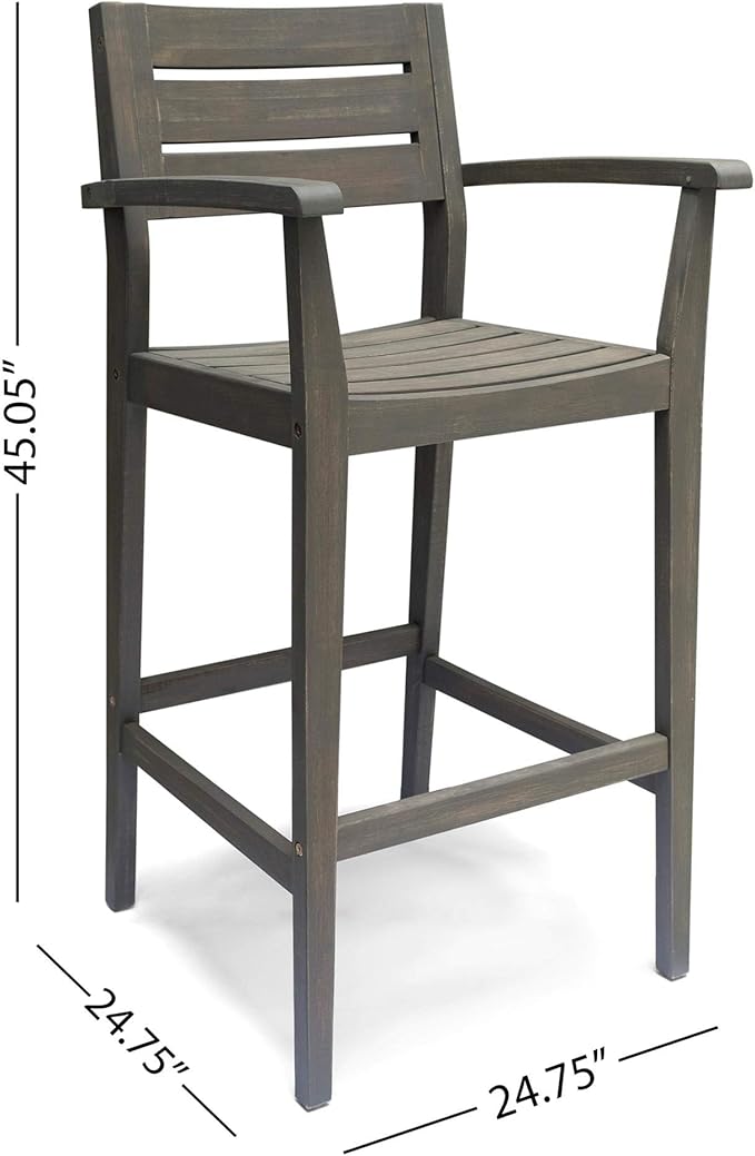 Christopher Knight Home Lera Outdoor Rustic Acacia Wood Barstool (Set of 2), Gray Finish
