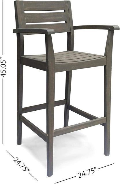 Christopher Knight Home Lera Outdoor Rustic Acacia Wood Barstool (Set of 2), Gray Finish