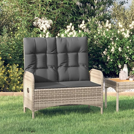 Garden Bench Deck Bench Reclining Patio Bench with Cushions 42.1" Poly Rattan Gray