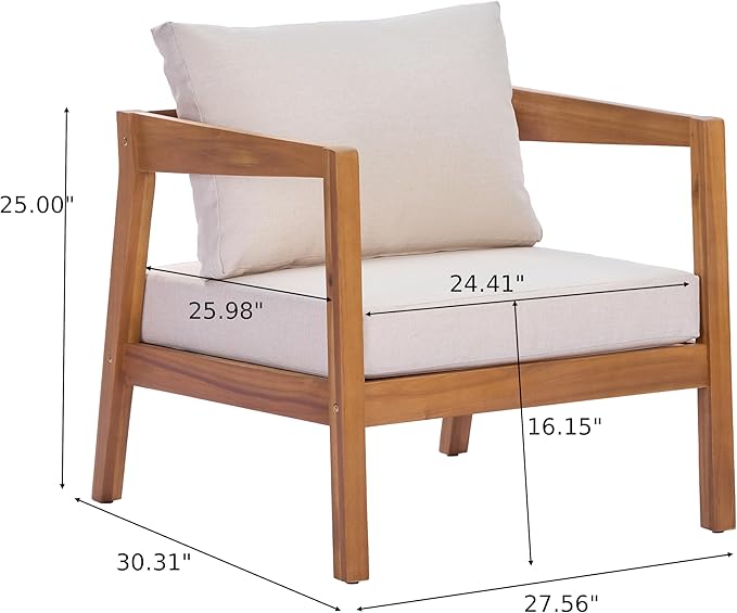 Merax 4 Piece Acacia Wood Patio Furniture Set, 3-Seater Sofa - Photo 2