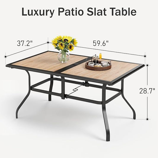 PHI VILLA Outdoor Dining Table for 6, 60" Metal Rectangle Metal Steel Table with Polywood Tabletop, Modern Long Furniture for Patio, Deck, Porch, Yard