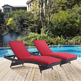 Modway Convene Wicker Rattan Outdoor Patio Chaise Lounge Chairs in Espresso Red - Set of 2 - Photo 2