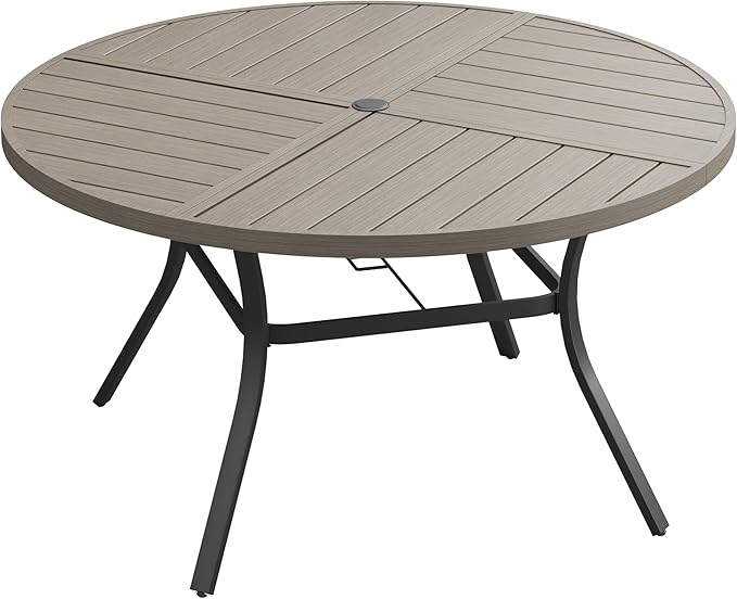 VICLLAX 53" Round Patio Dining Table for 6-8, All Weather Metal Outdoor Table with 1.57" Umbrella Hole and Surdy Frame for Garden Lawn Deck, Grey