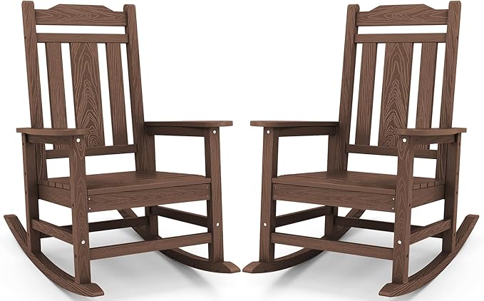 SERWALL HDPE Outdoor Rocking Chairs for Adults, Outdoor Rocking Chairs Set of 6, Patio Rocking Chair Sets, Coffee