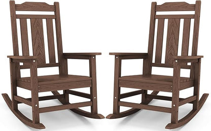SERWALL HDPE Outdoor Rocking Chairs for Adults, Outdoor Rocking Chairs Set of 6, Patio Rocking Chair Sets, Coffee