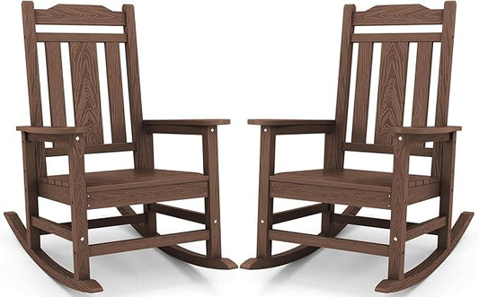 SERWALL HDPE Outdoor Rocking Chairs for Adults, Outdoor Rocking Chairs Set of 6, Patio Rocking Chair Sets, Coffee