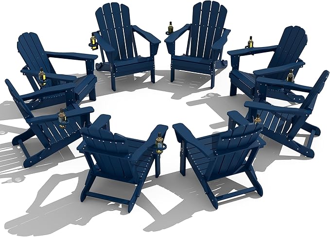 Domi Folding Adirondack Chair Set of 8, HDPE All-Weather Adirondack Chairs with Cup Holder - Photo 1