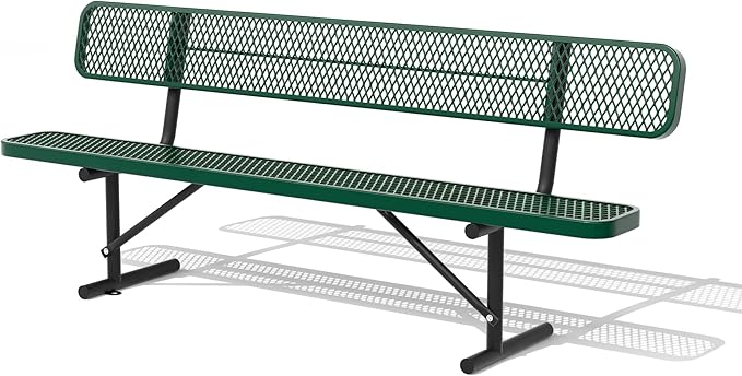 96" Metal Park Benches for Outside - Green Outdoor Benches Heavy Duty Garden Weatherproof Bench with Backrest, Buddy Bench for Schools,Commercial Benches for Shopping Mall, Store, Yard, Patio
