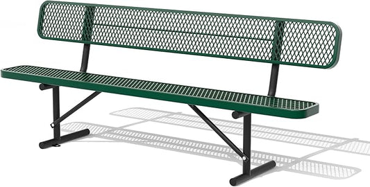 96" Metal Park Benches for Outside - Green Outdoor Benches Heavy Duty Garden Weatherproof Bench with Backrest, Buddy Bench for Schools,Commercial Benches for Shopping Mall, Store, Yard, Patio