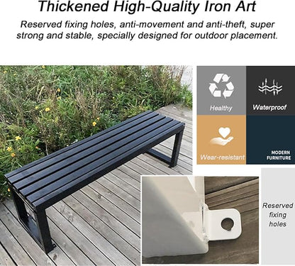 Backless Outdoor Bench, Pure Wrought Iron Metal Garden Bench with Reserved Fixing Holes for Yard Porch Balcony Park(White,100cm/39in)