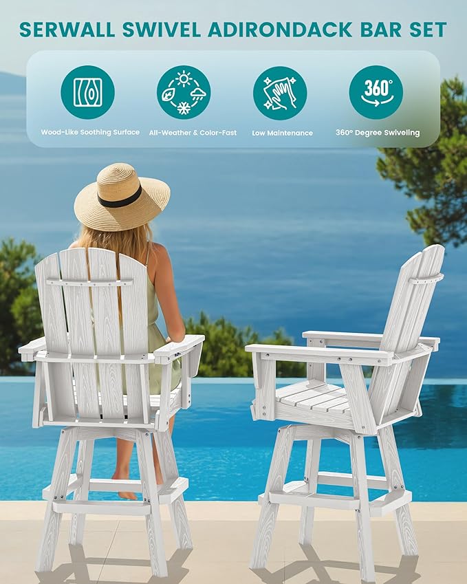 SERWALL 5-Piece Swivel Adirondack Bar Set, HDPE Swivel Bar Height Chairs Set of 4 with Bar Table - Photo 5