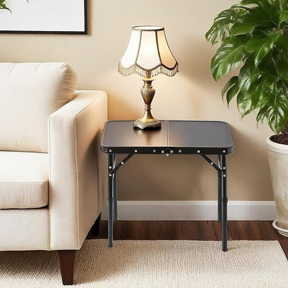 Outdoor Side Table, Portable 3 Adjustable Height Small Outdoor Folding Table, Aluminum Foldable Patio Side Tables for Outside Indoor, Plant Stand Coffee End Table for Pool, Porch,Garden(Black)